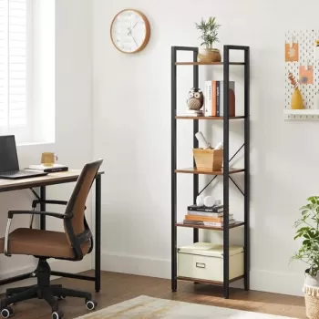 Corp biblioteca cu 5 rafturi Vasagle, 40 x 30 x 154 cm, PAL/otel, maro rustic imagine