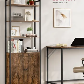 Corp biblioteca cu 6 rafturi, Vasagle, 60x24x159.5 cm, PAL/otel, maro rustic imagine