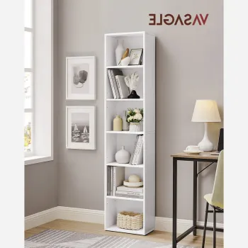 Corp biblioteca cu 6 rafturi, Vasagle, Scandinavian, 40x24x178.5 cm, PAL, alb imagine