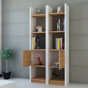 Corp biblioteca, Decorotika, Esbi 102, 66.2x150x29.5 cm, Alb / Teak imagine