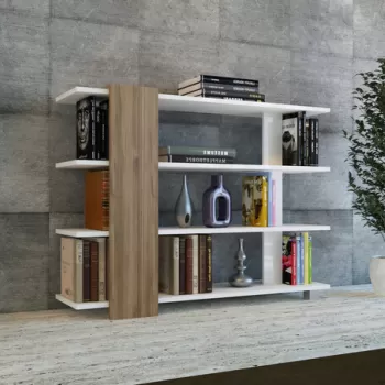 Corp biblioteca, Decorotika, Nur, 120x90x30 cm, Alb / Nuc imagine