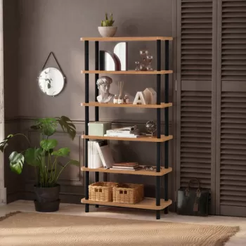 Corp biblioteca, Dora, Gala, 80x168.5x28 cm, Negru / Pin Atlantic imagine