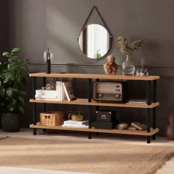 Corp biblioteca, Dora, Raca, 150x74.9x35 cm, Negru / Pin Atlantic imagine