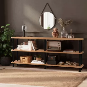 Corp biblioteca, Dora, Zen, 180x74.9x35 cm, Negru / Pin Atlantic imagine