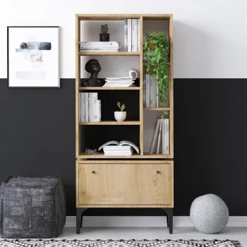 Corp biblioteca, Emerald, Fix, 65x160x30 cm, PAL, Stejar / Negru imagine