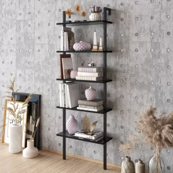 Corp biblioteca, Hadley, Piante, 60x174x22 cm, Negru imagine