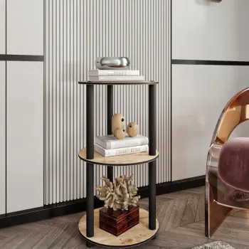 Corp biblioteca, Hanah Home, Bookcase 3-Tier Round, 34x72x34 cm, MDF , Stejar imagine