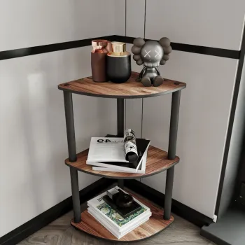 Corp biblioteca, Hanah Home, Bookcase 3-Tiers Corner, 34x72x34 cm, MDF , Maro imagine