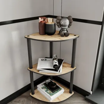 Corp biblioteca, Hanah Home, Bookcase 3-Tiers Corner, 34x72x34 cm, MDF , Stejar imagine