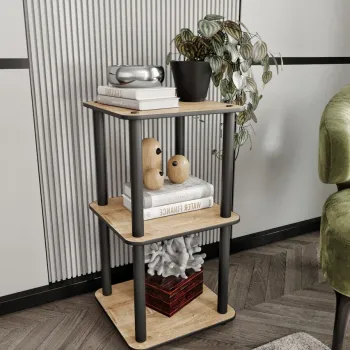 Corp biblioteca, Hanah Home, Bookcase 3 Tiers Square, 34x72x34 cm, MDF , Stejar imagine