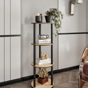 Corp biblioteca, Hanah Home, Bookcase 4 Floors Round, 34x106x34 cm, MDF , Stejar imagine