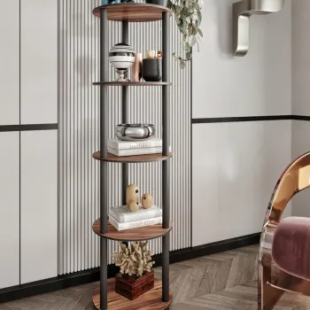 Corp biblioteca, Hanah Home, Bookcase 5 Layer Round, 34x140x34 cm, MDF , Maro imagine