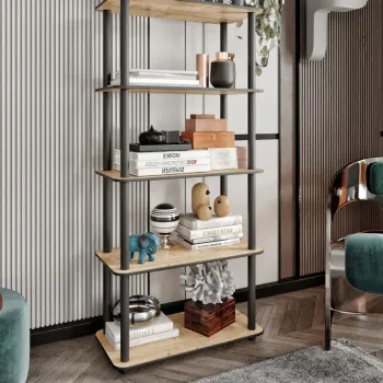 Corp biblioteca, Hanah Home, Bookcase 5 Rect, 60x139x30 cm, MDF , Stejar imagine