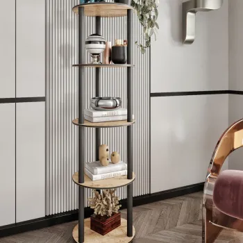 Corp biblioteca, Hanah Home, Bookcase 5 Tiers Round, 34x140x34 cm, MDF , Stejar imagine