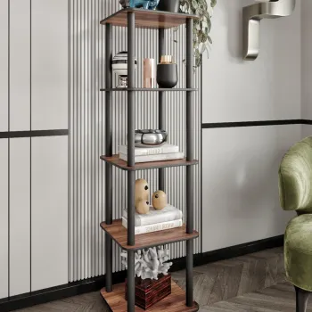 Corp biblioteca, Hanah Home, Bookcase 5 Tiers Square, 34x140x34 cm, MDF , Maro imagine