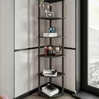 Corp biblioteca, Hanah Home, Bookcase 6 Corner, 34x173x34 cm, MDF , Negru imagine