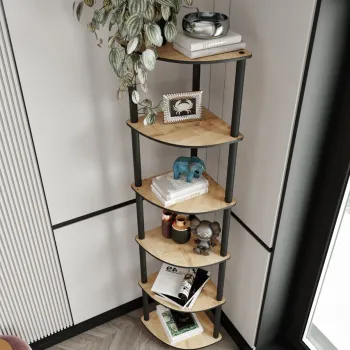 Corp biblioteca, Hanah Home, Bookcase 6 Corner, 34x173x34 cm, MDF , Stejar imagine