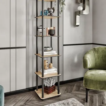 Corp biblioteca, Hanah Home, Bookcase 6 Tiers Square, 34x175x34 cm, MDF , Stejar imagine