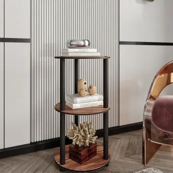 Corp biblioteca, Hanah Home, Bookshelf 3 Layer Round, 34x72x34 cm, MDF , Maro imagine