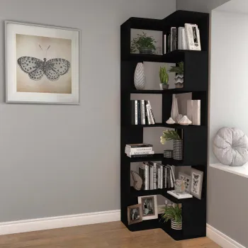 Corp biblioteca, Hanah Home, CPT4808-192, 55x192x27 cm, 100% PLACAJ DE CARPEN, Negru imagine