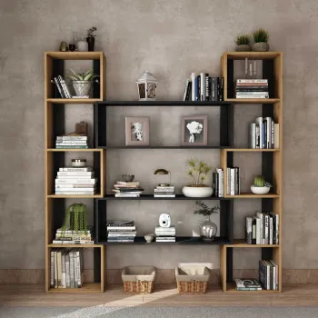 Corp biblioteca, Hanah Home, CPT6011-200, Lemn, Natural / Negru imagine