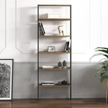 Corp biblioteca, Hanah Home, Hero, 61x180x25 cm, PAL, Antracit / Nuc antic imagine