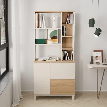 Corp biblioteca, Hanah Home, Mood, 85.2x187.8x35 cm, PAL, Nisip / Stejar imagine