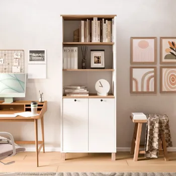 Corp biblioteca, Hanah Home, Nord, 69.5x180x32 cm, PAL, Alb / Stejar imagine