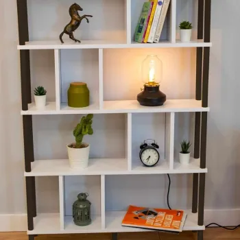 Corp biblioteca, Hanah Home, Peka-0045, 90x137x20 cm, PAL, Alb/Negru imagine