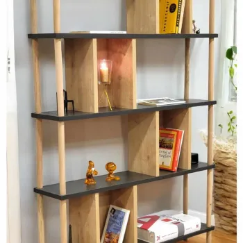 Corp biblioteca, Hanah Home, Peka-0045, 90x137x20 cm, PAL, Antracit / Stejar imagine