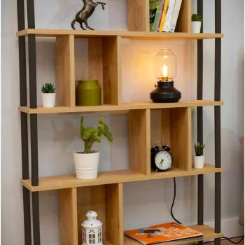 Corp biblioteca, Hanah Home, Peka-0045, 90x137x20 cm, PAL, Stejar / Negru imagine