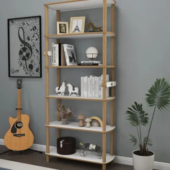 Corp biblioteca, Hanah Home, Rosa 6, 80x174x30 cm, Stejar / Alb imagine