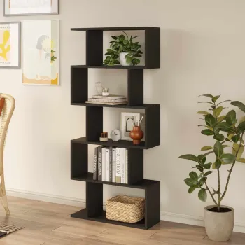 Corp biblioteca, Hanah Home, Santorini, 70.5x156x24 cm, PAL, Negru imagine