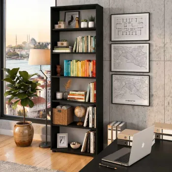 Corp biblioteca, Hanah Home, Skopje, 55x172x20 cm, PAL, Negru imagine