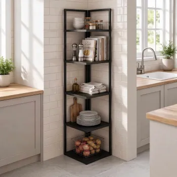 Corp biblioteca, Hanah Home, Wally, 35.8x180.1x35.8 cm, PAL, Negru imagine