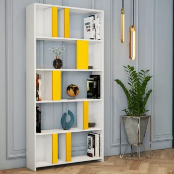 Corp biblioteca, Hommy Craft, Lima, 90x180x20 cm, Alb / Galben imagine