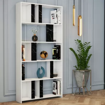 Corp biblioteca, Hommy Craft, Lima, 90x180x20 cm, Alb negru imagine