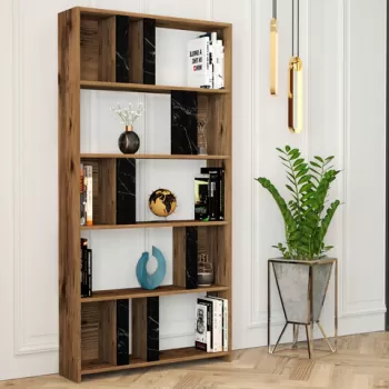 Corp biblioteca, Hommy Craft, Lima, 90x180x20 cm, Nuc / Negru imagine