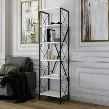 Corp biblioteca, Kalune Design, Suadiye, 50x180x30 cm, PAL, Alb/Negru imagine