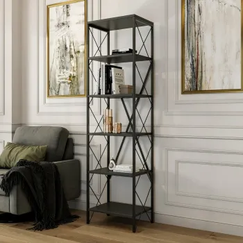 Corp biblioteca, Kalune Design, Suadiye, 50x180x30 cm, PAL, Antracit / Negru imagine