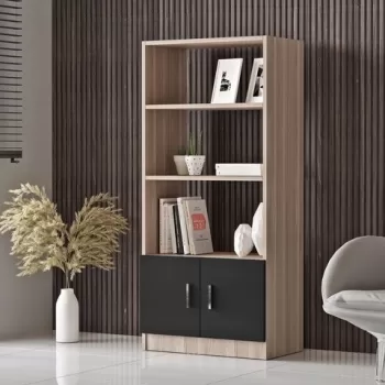 Corp biblioteca, Locelso, Vario D, 63.6x140x37.6 cm, Stejar / Negru imagine