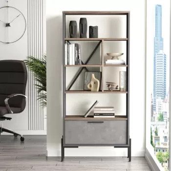 Corp biblioteca, Locelso, VS4, 75.5x160.8x44.5 cm, Maro / Gri / Antracit imagine