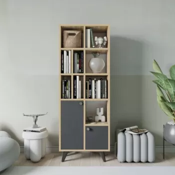 Corp biblioteca, Mod Design, Lasko, 60x170x30 cm, Antracit / Stejar imagine
