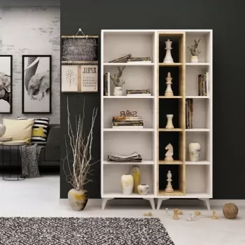 Corp biblioteca, Mod Design, Potenza, 50x162x25 cm, Stejar / Alb imagine