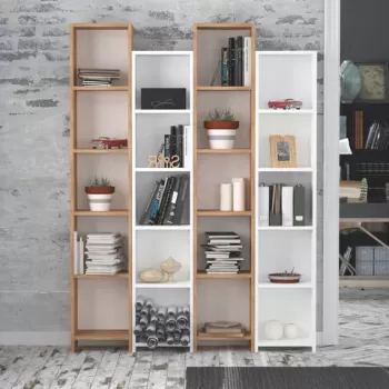 Corp biblioteca, Mod Design, Semm, 33.6x180x25 cm, Stejar / Alb imagine