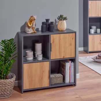 Corp biblioteca Pepeto 2T, Inter Link, 77x30x77 cm, lemn, antracit/stejar imagine