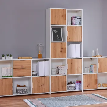 Corp biblioteca Pepeto 5T, Inter Link, 77x30x185 cm, lemn, alb/stejar imagine