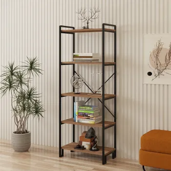 Corp biblioteca, Puqa Design, Abel, 30x60x156 cm, PAL, Pin Atlantic / Negru imagine