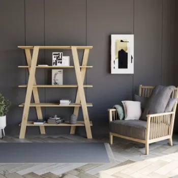 Corp biblioteca, Puqa Design, Conde, 120x150x25 cm, PAL, Stejar safir imagine