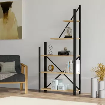 Corp biblioteca, Puqa Design, Eagle, 80x169.5x24 cm, PAL, Safir / Negru imagine